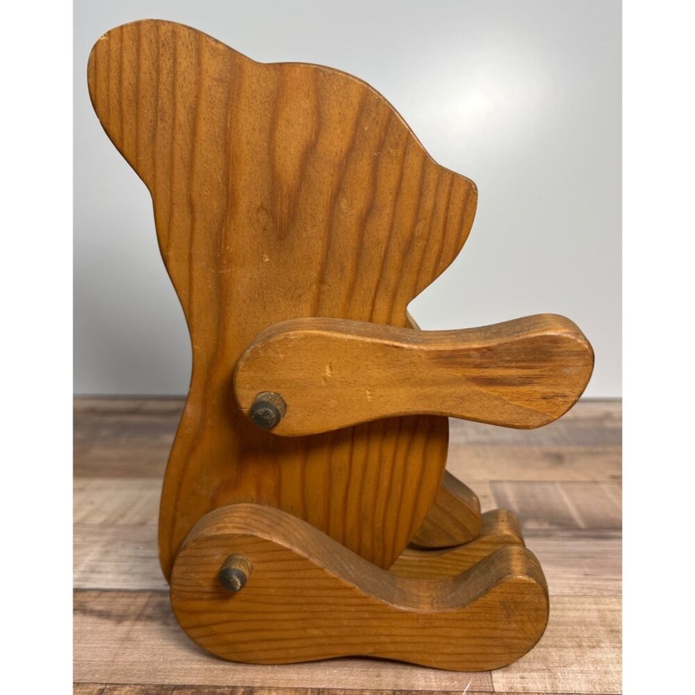 Vintage Wooden Bear Bookends With Movable Arms Handcrafted Rustic Decor Solid Wo